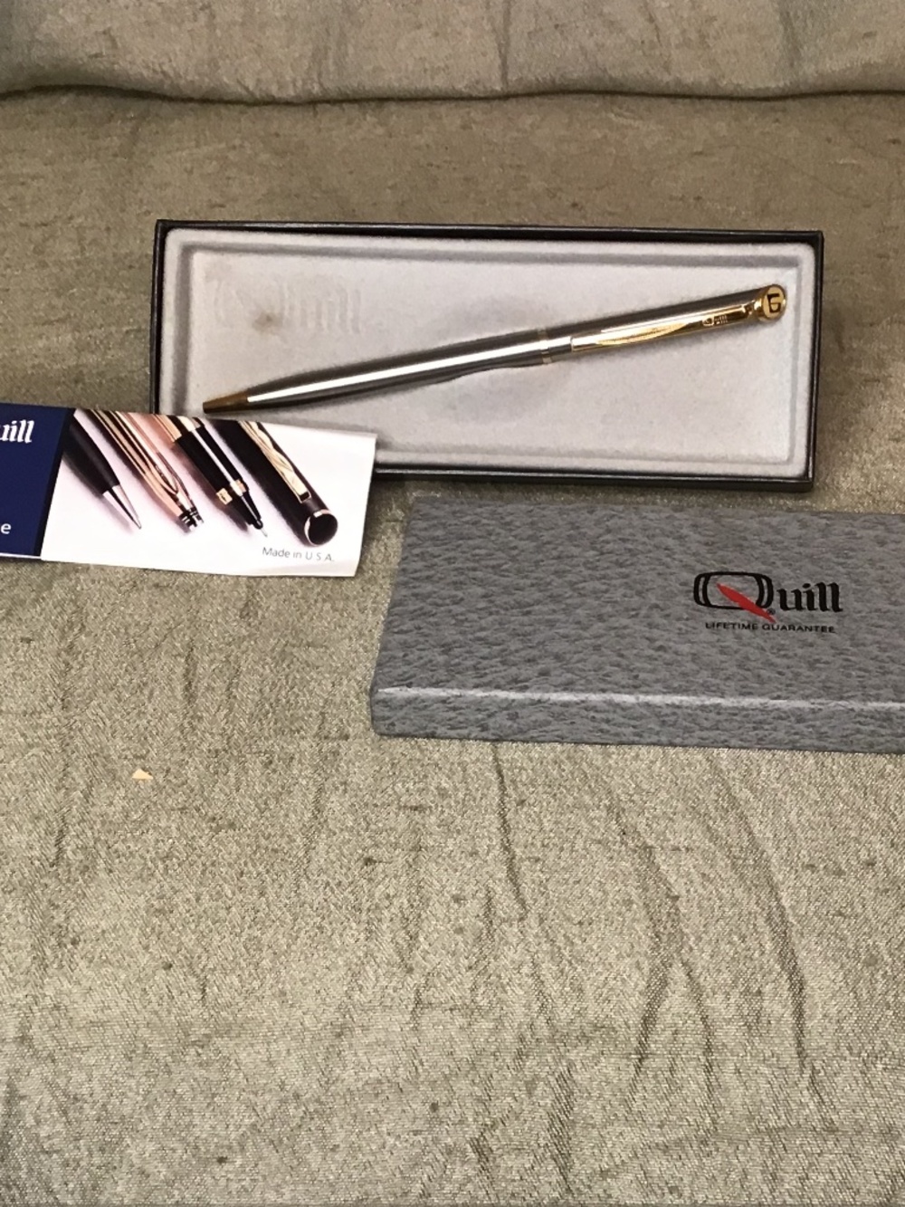 NWT Vintage Quill Ballpoint Stainless Steel Barrel w/ Gold-tone Box &. Paper.